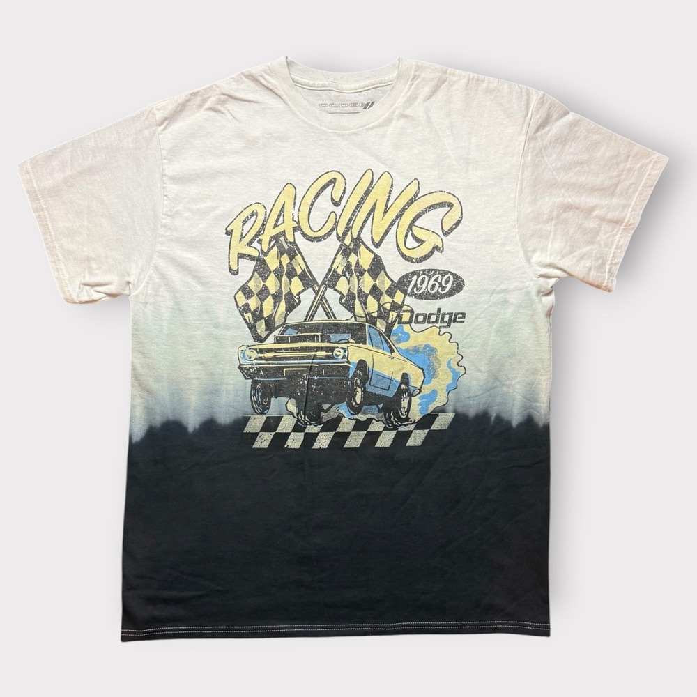 Dodge Racing 1969 Muscle Car Graphic T-Shirt Ombre Dip Dye Mens Large